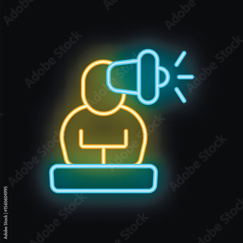 Neon style icon of a speaker making an announcement, perfect for topics like communication, marketing and advertising
