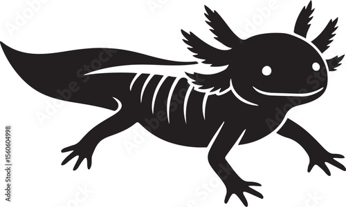 Black and white axolotl silhouette illustration, Cute underwater creature vector art