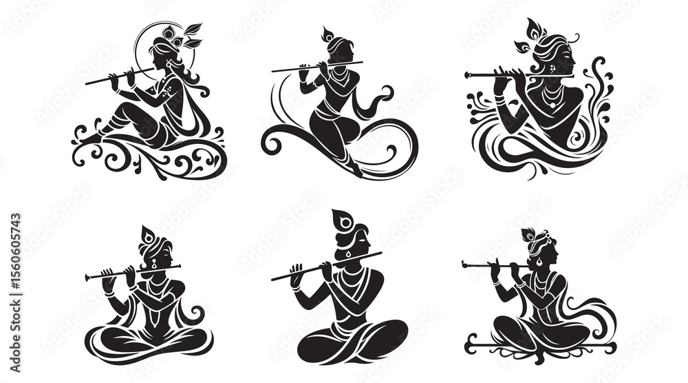 Fototapeta premium Krishna Playing Flute A Collection of Silhouettes