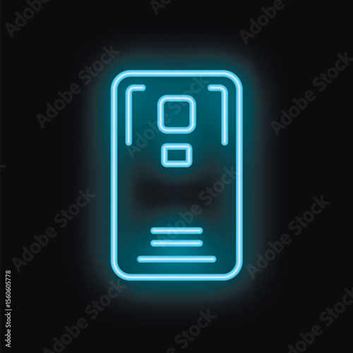Neon sign of modern smartphone glowing on black background