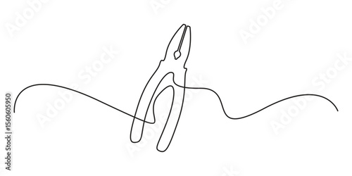 Continuous one line drawing of pliers hand drawn vector illustration