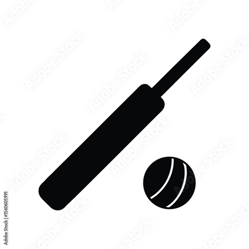 Solid cricket bat and ball icon in black silhouette style.