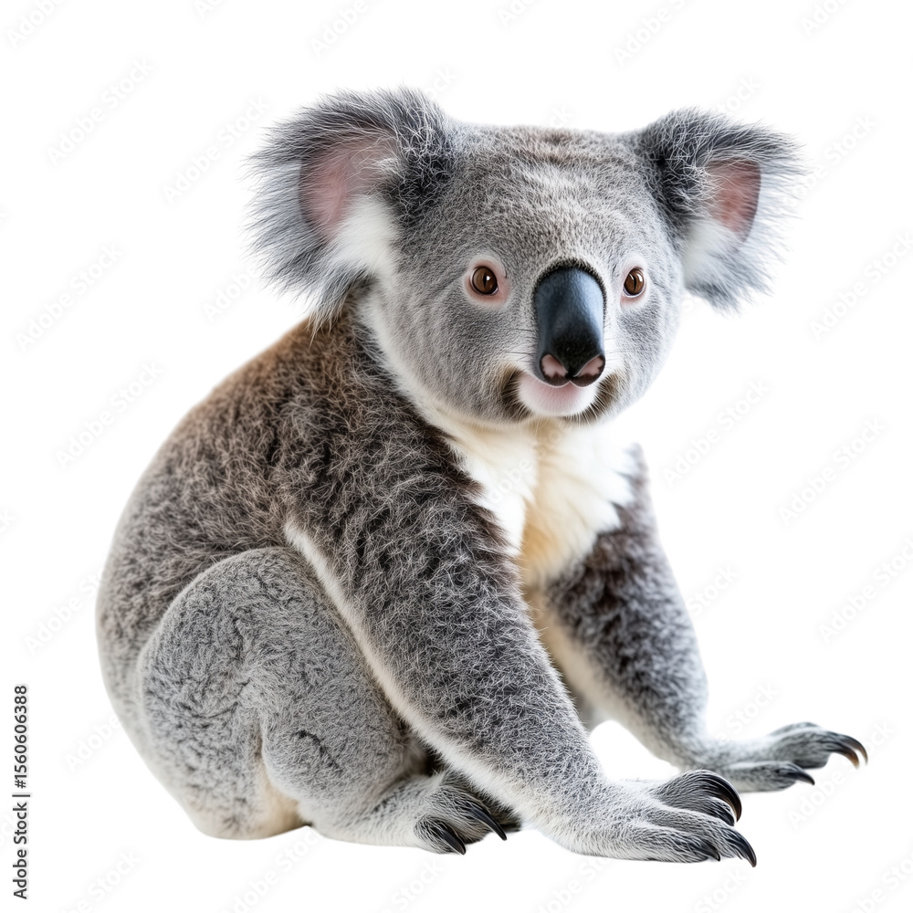 Fototapeta premium Koala Sitting on Branch - Cute Marsupial on Transparent Background