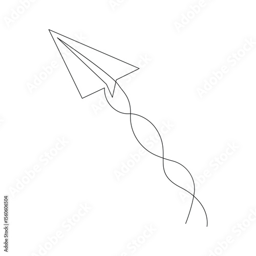 Vector one line continuous drawing of flying up paper plane concept of business target isolated on white background