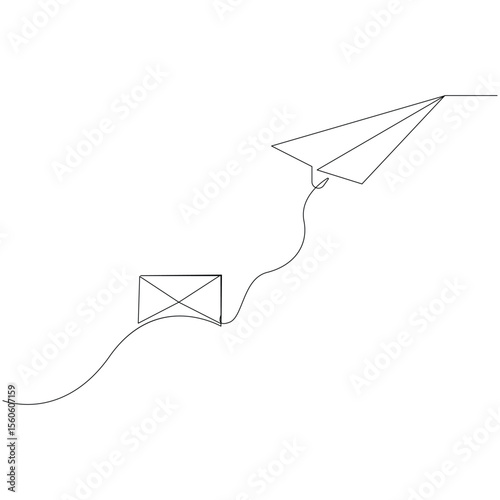 Vector one line continuous drawing of flying up paper plane concept of business target isolated on white background
