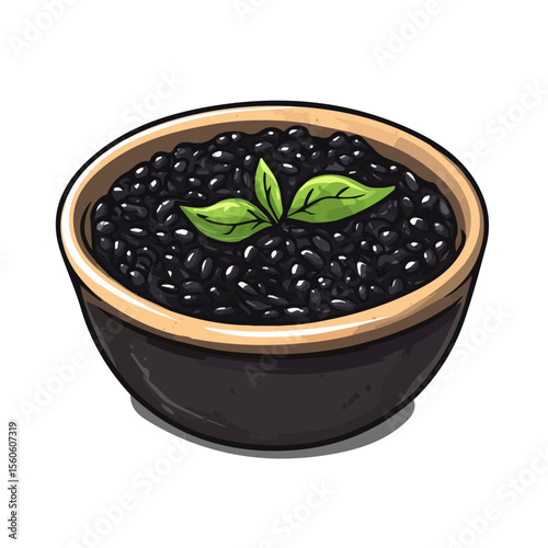 Risotto Nero, flat 2D isometric cartoon vector image isolated on white background.
