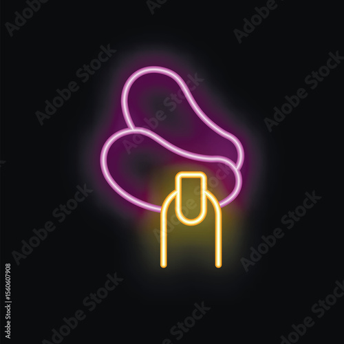 Neon sign showing finger with artificial nails for beauty salon or manicure master