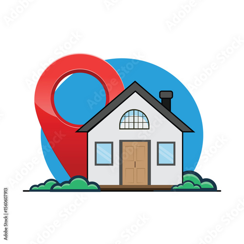 House and Location Symbol Vector Illustration. Home Delivery Service Concept Design