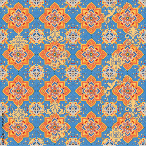 print with beautiful flower cluster and Arabic geometric elements