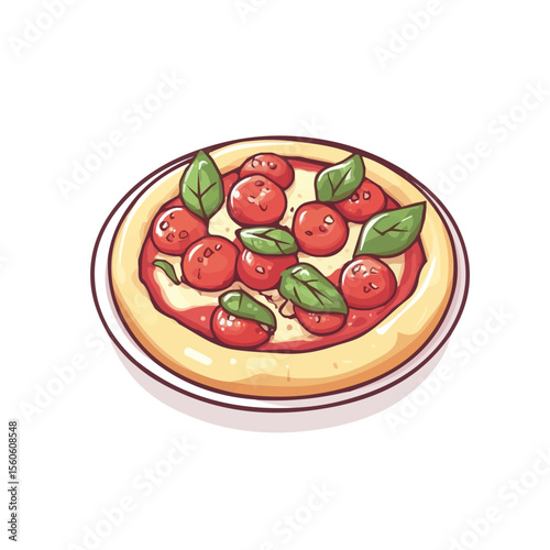 Pizza Margherita, 2D isometric flat cartoon vector illustration isolated on white background.