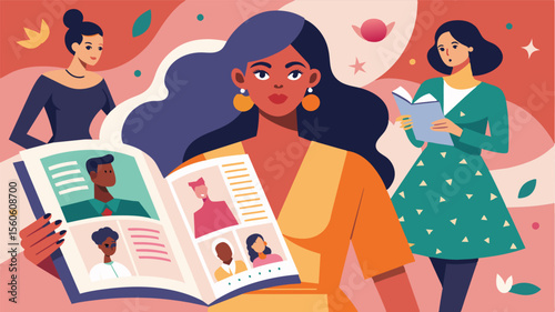 A fashion magazine featuring articles and editorials focused on promoting and representing diverse types showcasing their journey to selflove and style.. Vector illustration