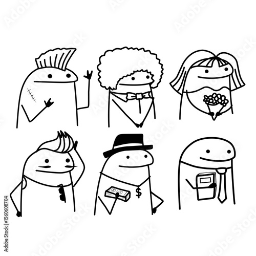cute vector cartoon character illustration abstract black line suitable for stickers, covers, memes