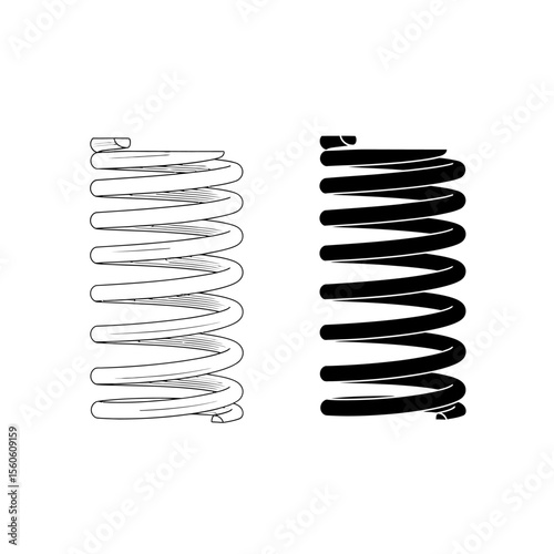 Two springs shown side by side one in white with lines and the other in solid black on a white background