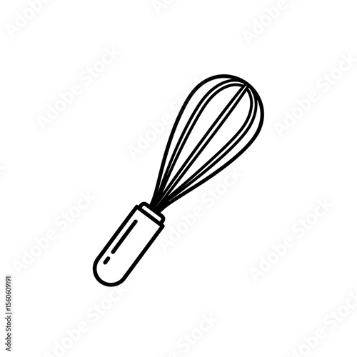 A simple line drawing of a whisk with a cylindrical handle on a plain white background image design
