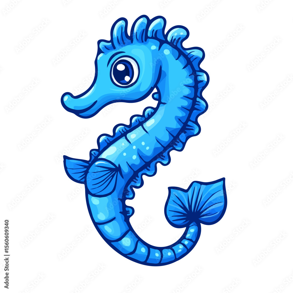 Fototapeta premium Seahorse, cartoon vector illustration, flat 2D isometric style, white background.