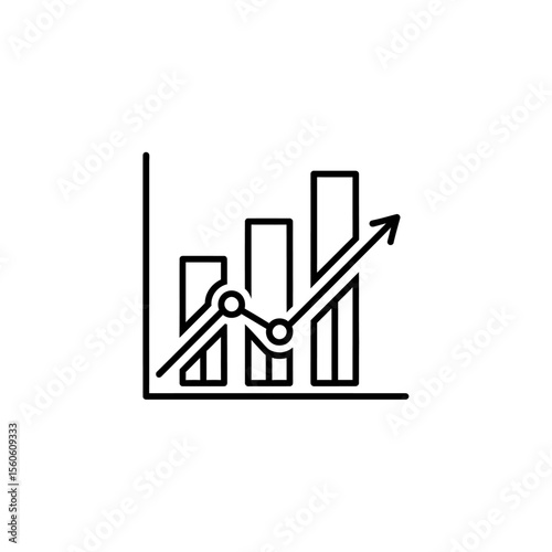 A line drawing of a bar graph with an upward trending line and circles on a white background