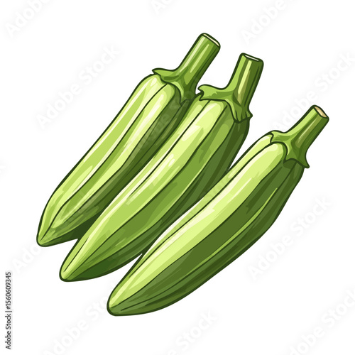 Okra, flat 2D isometric cartoon vector image isolated on white background.