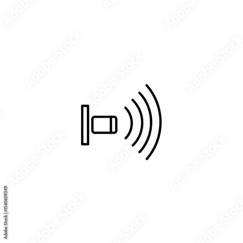 Outline icon of a sensor attached to a wall emitting waves on a white background in a simple style