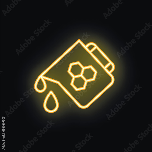 Neon sign of a honey jar with honeycombs pouring honey, great for any honey related business