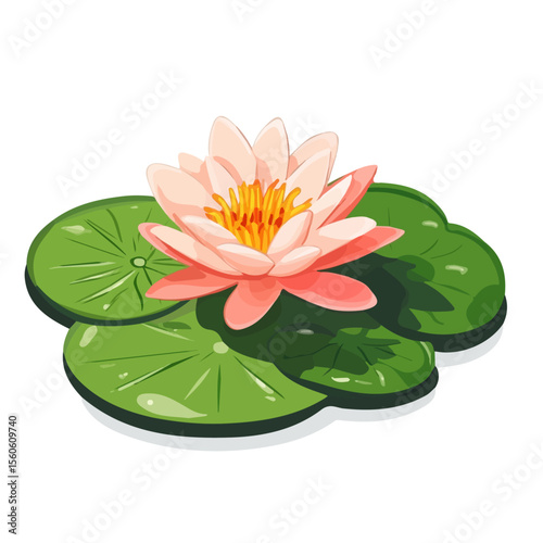 Pond Lily, flat 2D isometric cartoon vector image isolated on white background.