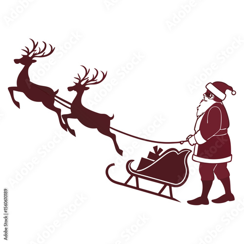 Santa Claus and Reindeer Christmas Sleigh Ride Silhouette Illustration