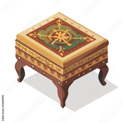 Ottoman, vector graphic, 2D flat isometric cartoon illustration on white background.
