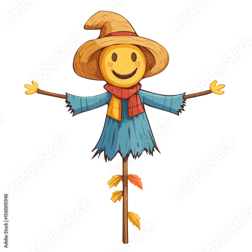 Scarecrow, 2D isometric flat cartoon vector illustration isolated on white background.