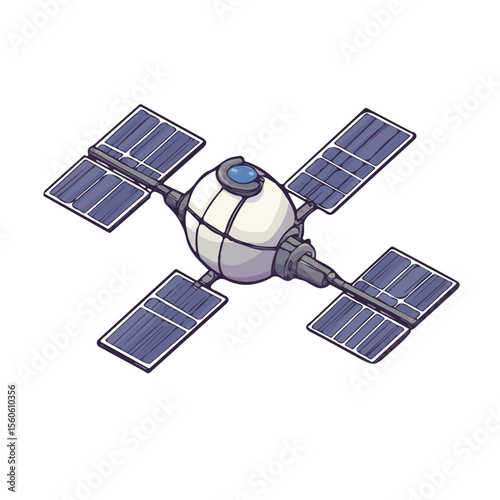 Satellite, cartoon vector illustration, flat 2D isometric style, white background.