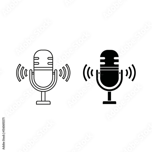 Two microphone icons one is an outline and the other is filled in with sound waves on either side