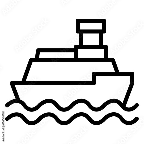 Naval Warship Vector Line Icon Design