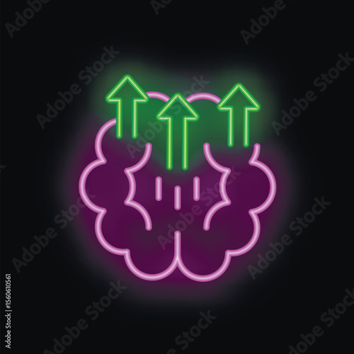 Neon brain with green arrows pointing up representing a growth mindset