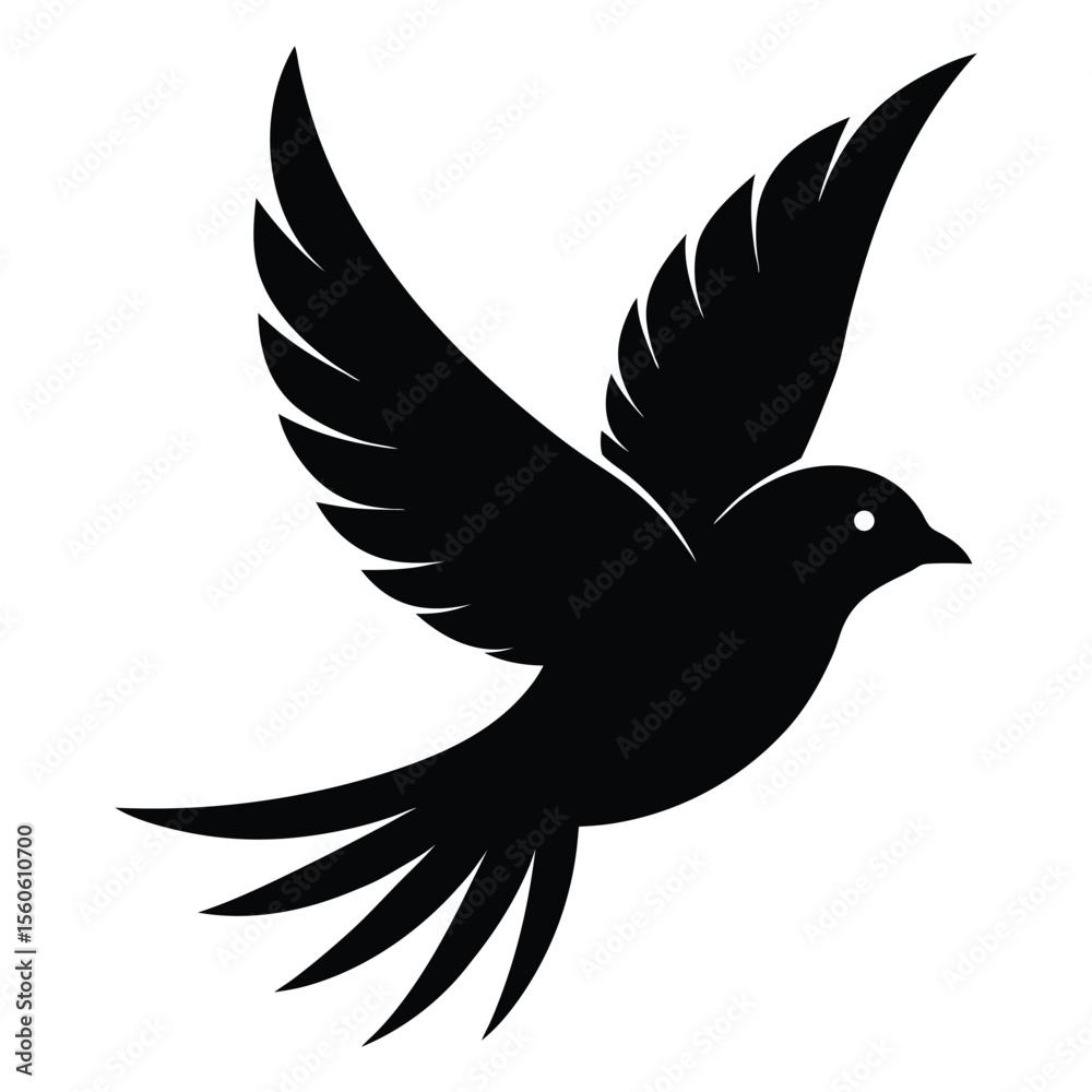 Fototapeta premium Flying Black Bird Silhouette Icon on White Background