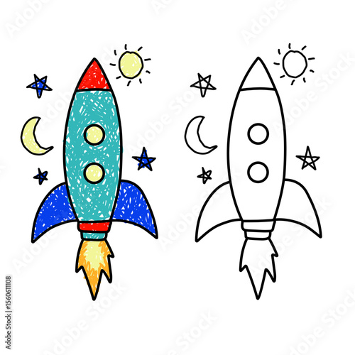 Fototapeta Naklejka Na Ścianę i Meble -  cartoon rocket in space