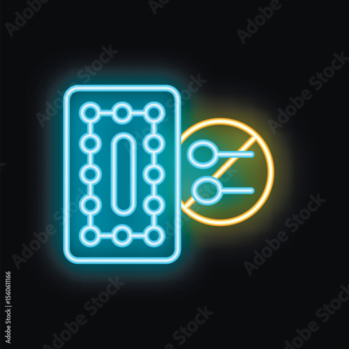 Neon sign representing the concept of contraception with a blister pack and sperms crossed out