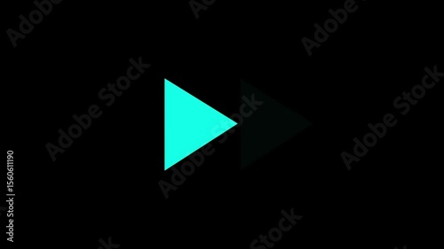 Light blue fast forwarding button icon animation on black background. Fast forward sign moving forward