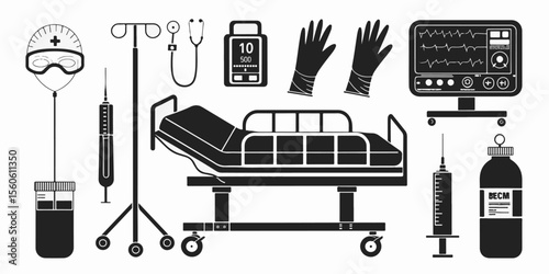 Minimal Hospital Equipment Icon Set – Line Vector Design