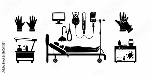 Clean Vector Icons of Hospital Equipment – Minimalist Medical Design