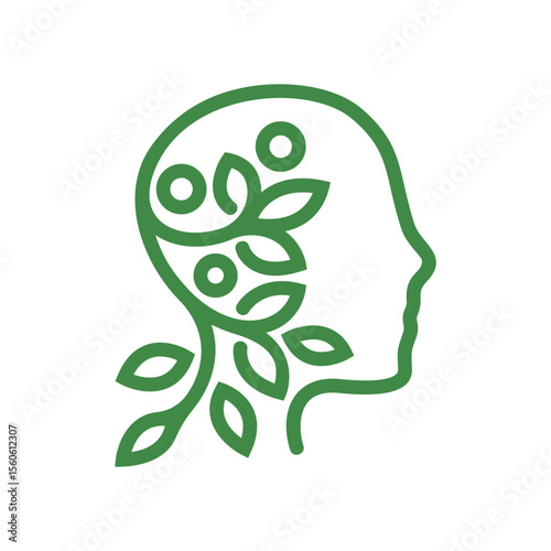 Female profile with branches and leaves in vector.