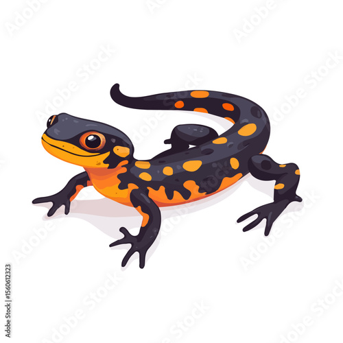 Salamander, vector graphic, 2D flat isometric cartoon illustration on white background.
