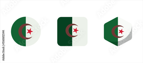 Algeria flag round icon vector set hand drawn illustration on white background. Algeria flag round icon set