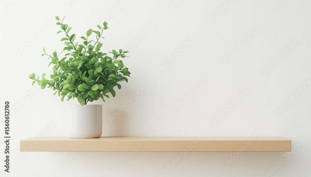 Fototapeta premium Mock-Up Of A Plant On A Shelf. This Realistic Design Template Showcases A Plant Decoration Displayed On A Shelf In A Professional Setting.