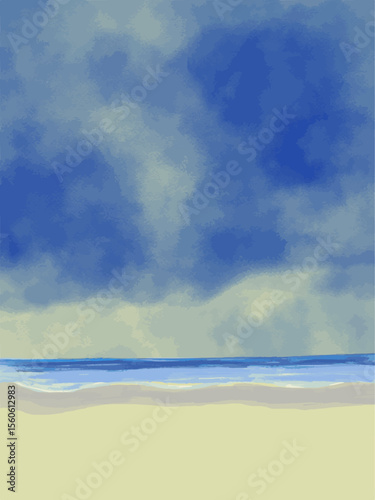 海と波の風景のイラスト