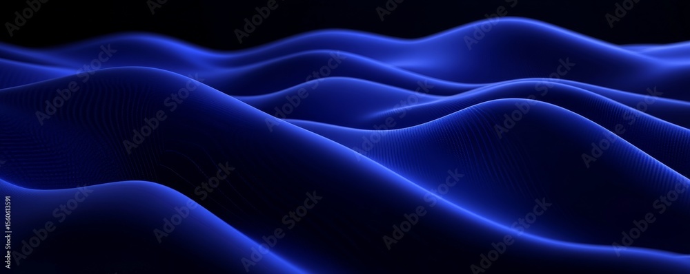 Fototapeta premium Abstract Blue Waveform Mesh,Digital Landscape, 3D Rendering ,waveform, 3d render