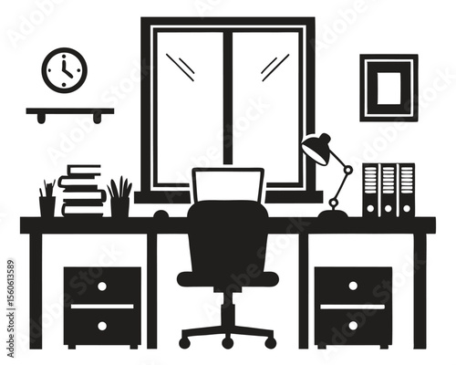 A versatile vector icon set of furniture for various room interiors, including chairs, sofas, tables, desks, and office computer setups, perfect for home design illustrations