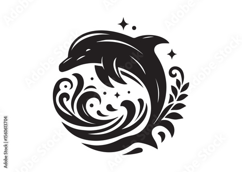 Dolphin Silhouette Black Vector White Background
