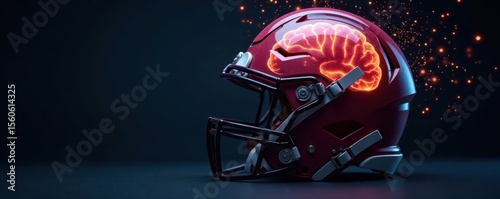 football helmet with a crackling brain inside, splitting, brain damage, trauma