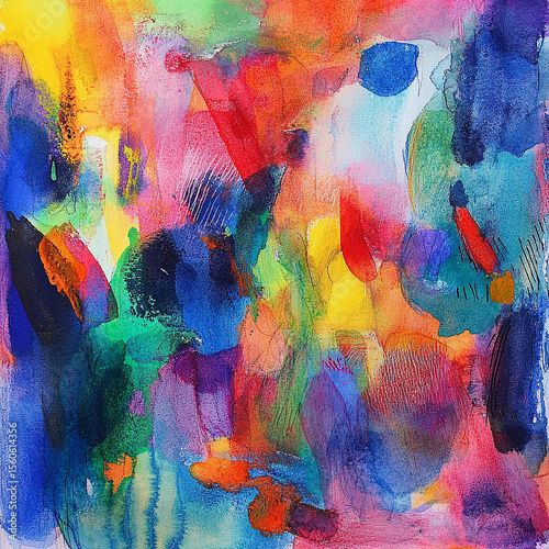Vibrant and dynamic abstract watercolor painting with mixed colors and textured effects