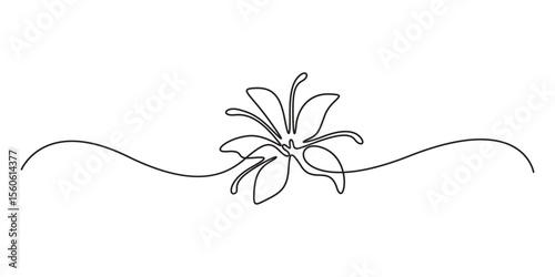 Lily flower in one continuous line drawing style for logo or emblem vector illustration
