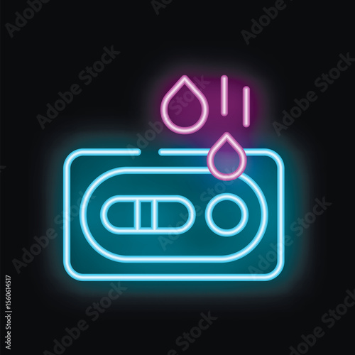 Neon waterproof cassette tape icon glowing on a black background