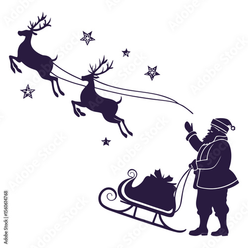 Santa Claus Silhouette with Reindeer Sleigh Festive Christmas Illustration